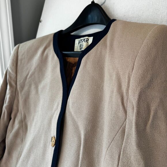 Vintage 90s Kasper ASL Tan & Navy Blue Suit - Size 14P | Classic Power Dressing - Picture 11 of 15